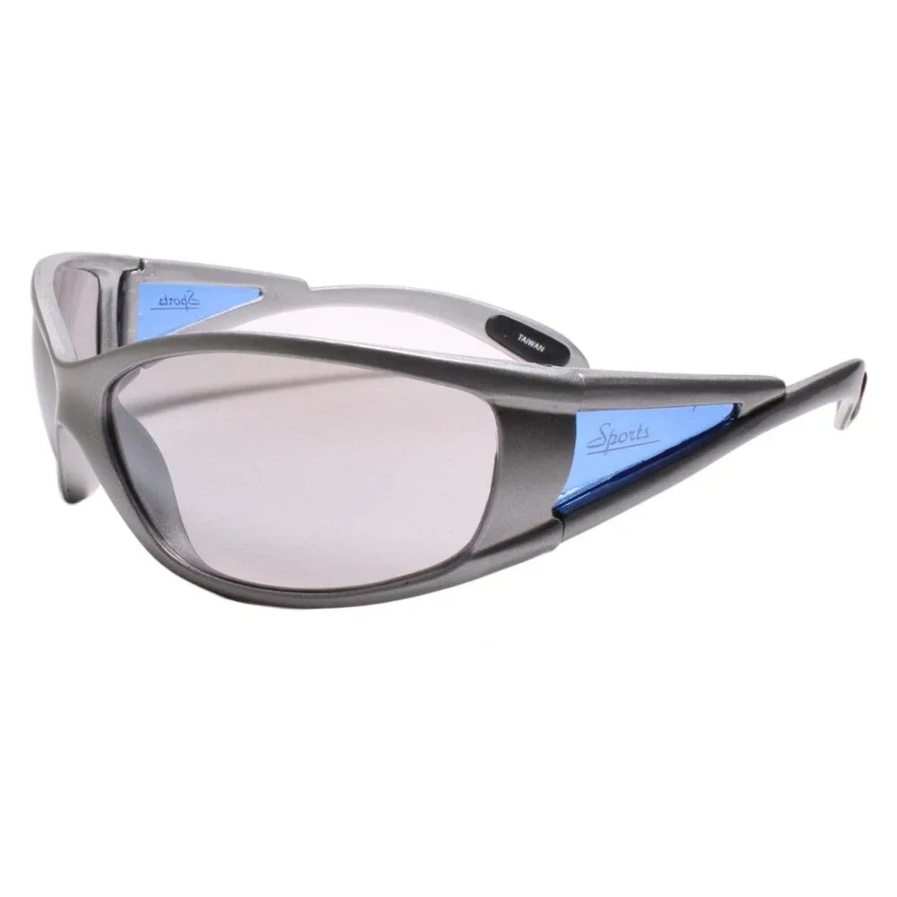 Classic Wrap Around Vintage Sporty Design Silver Sunglasses Gray Lens